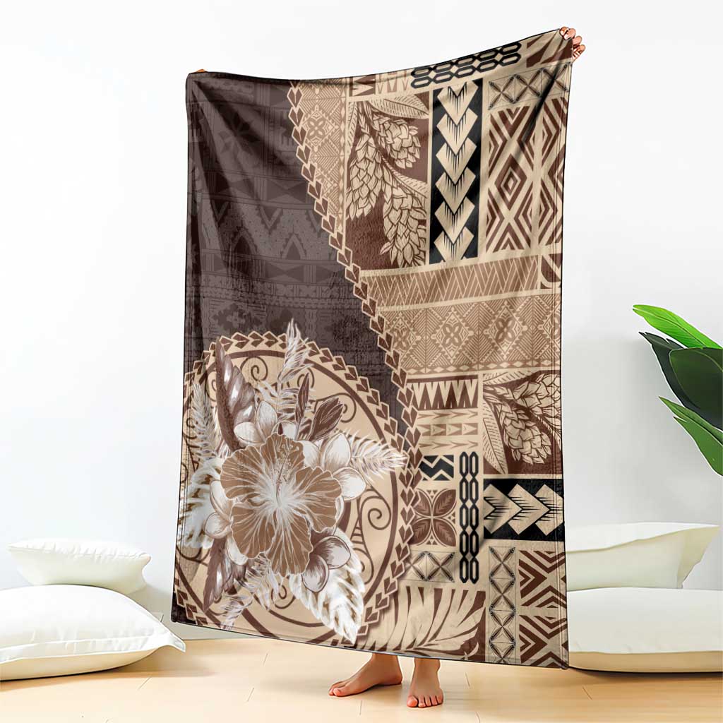 Samoa Siapo Elegant Blanket Hibiscus Chocolate Brown Motifs - Polynesian Pride