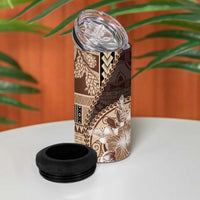 Samoa Siapo Elegant 4 in 1 Can Cooler Tumbler Hibiscus Chocolate Brown Motifs - Polynesian Pride