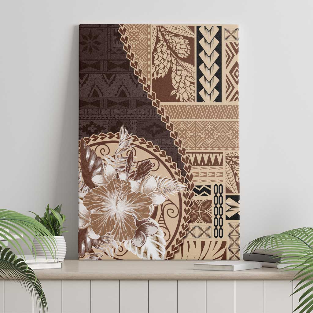 Samoa Siapo Elegant Canvas Wall Art Hibiscus Chocolate Brown Motifs - Polynesian Pride
