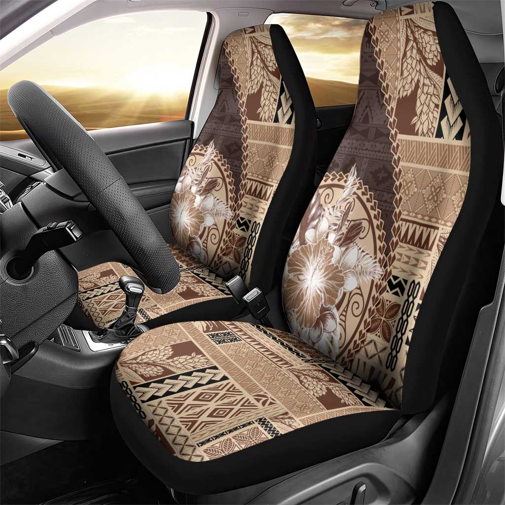 Samoa Siapo Elegant Car Seat Cover Hibiscus Chocolate Brown Motifs - Polynesian Pride