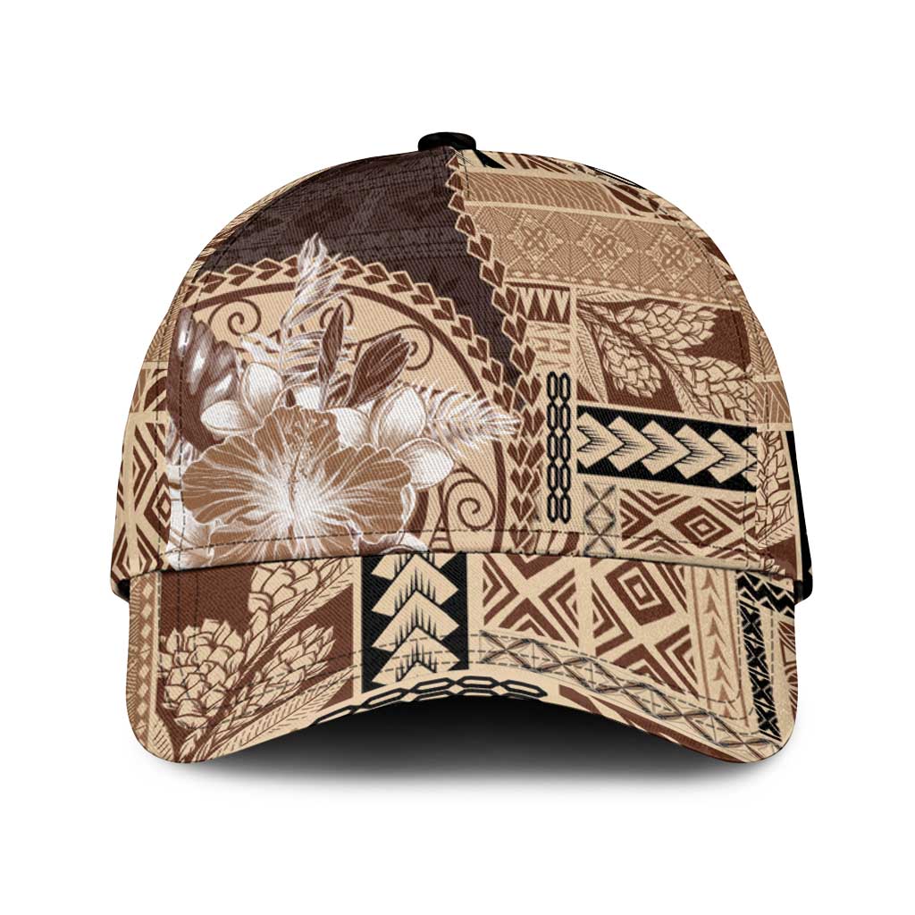 Samoa Siapo Elegant Classic Cap Hibiscus Chocolate Brown Motifs - Polynesian Pride
