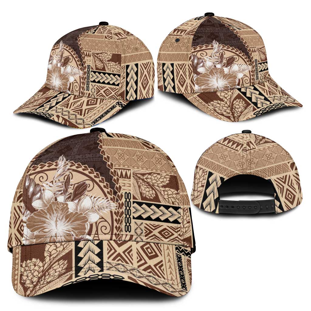 Samoa Siapo Elegant Classic Cap Hibiscus Chocolate Brown Motifs - Polynesian Pride