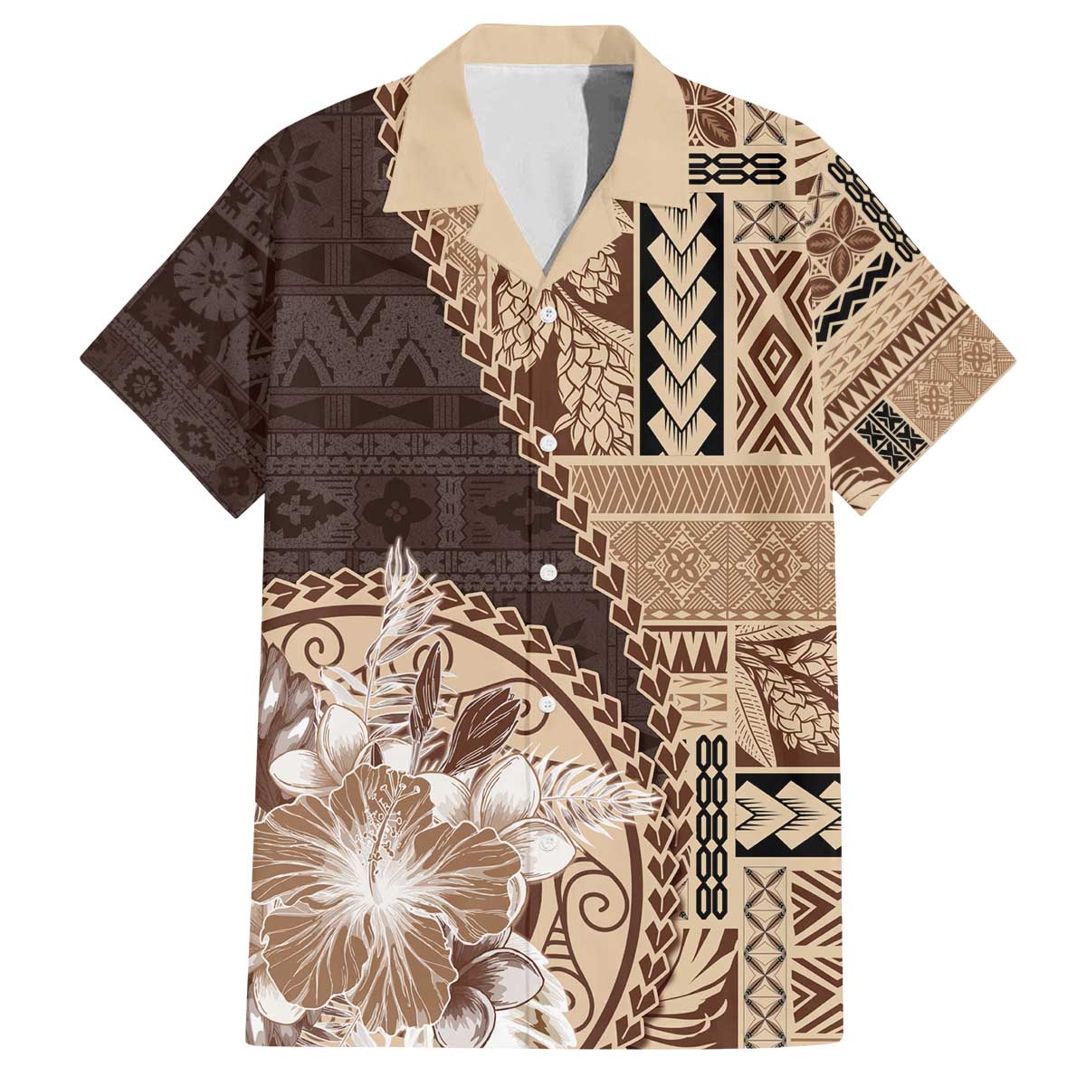 Samoa Siapo Elegant Family Matching Off The Shoulder Long Sleeve Dress and Hawaiian Shirt Hibiscus Chocolate Brown Motifs - Polynesian Pride