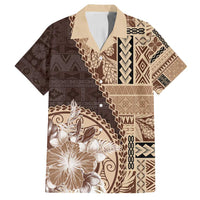 Samoa Siapo Elegant Family Matching Summer Maxi Dress and Hawaiian Shirt Hibiscus Chocolate Brown Motifs - Polynesian Pride