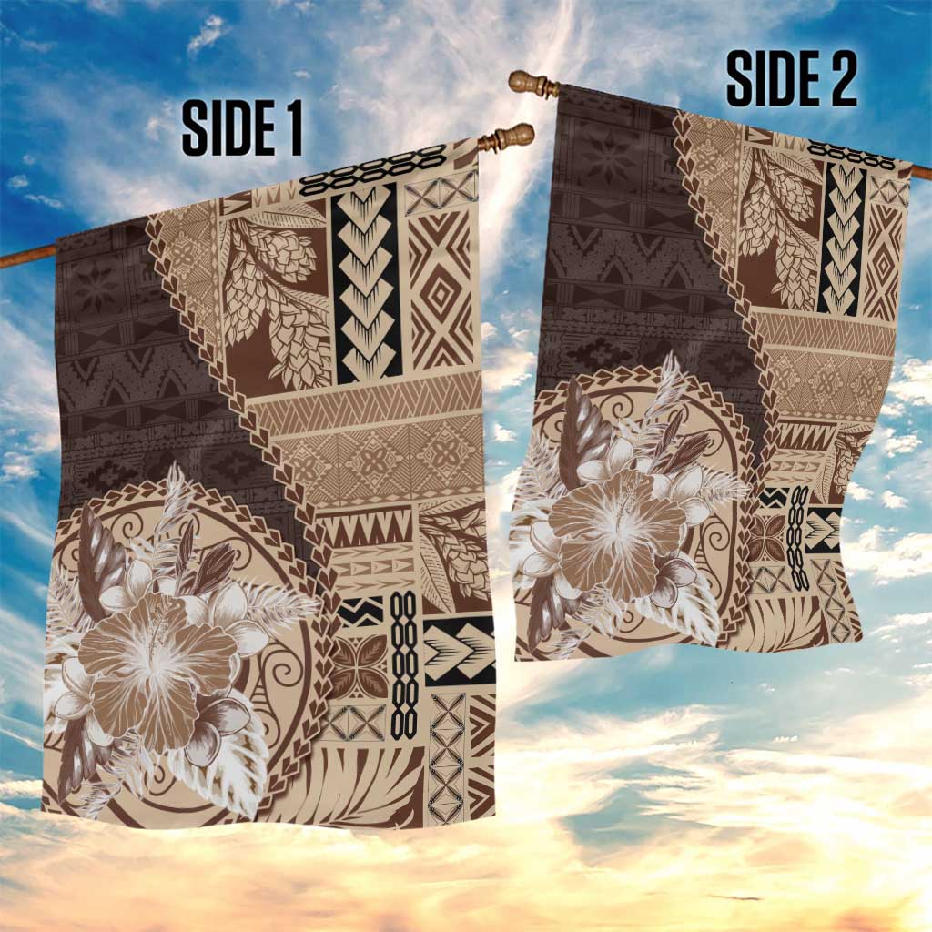 Samoa Siapo Elegant Garden Flag Hibiscus Chocolate Brown Motifs - Polynesian Pride