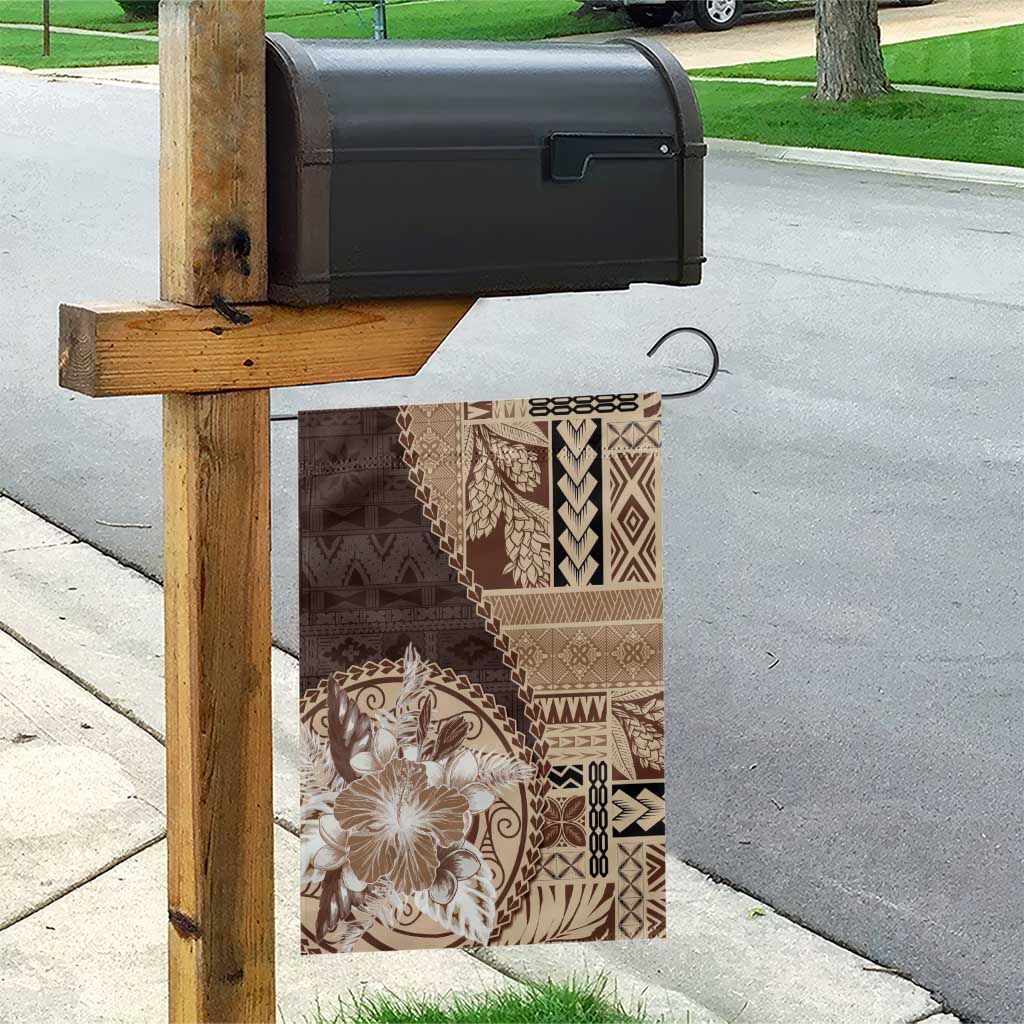 Samoa Siapo Elegant Garden Flag Hibiscus Chocolate Brown Motifs - Polynesian Pride