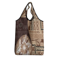 Samoa Siapo Elegant Grocery Bag Hibiscus Chocolate Brown Motifs - Polynesian Pride