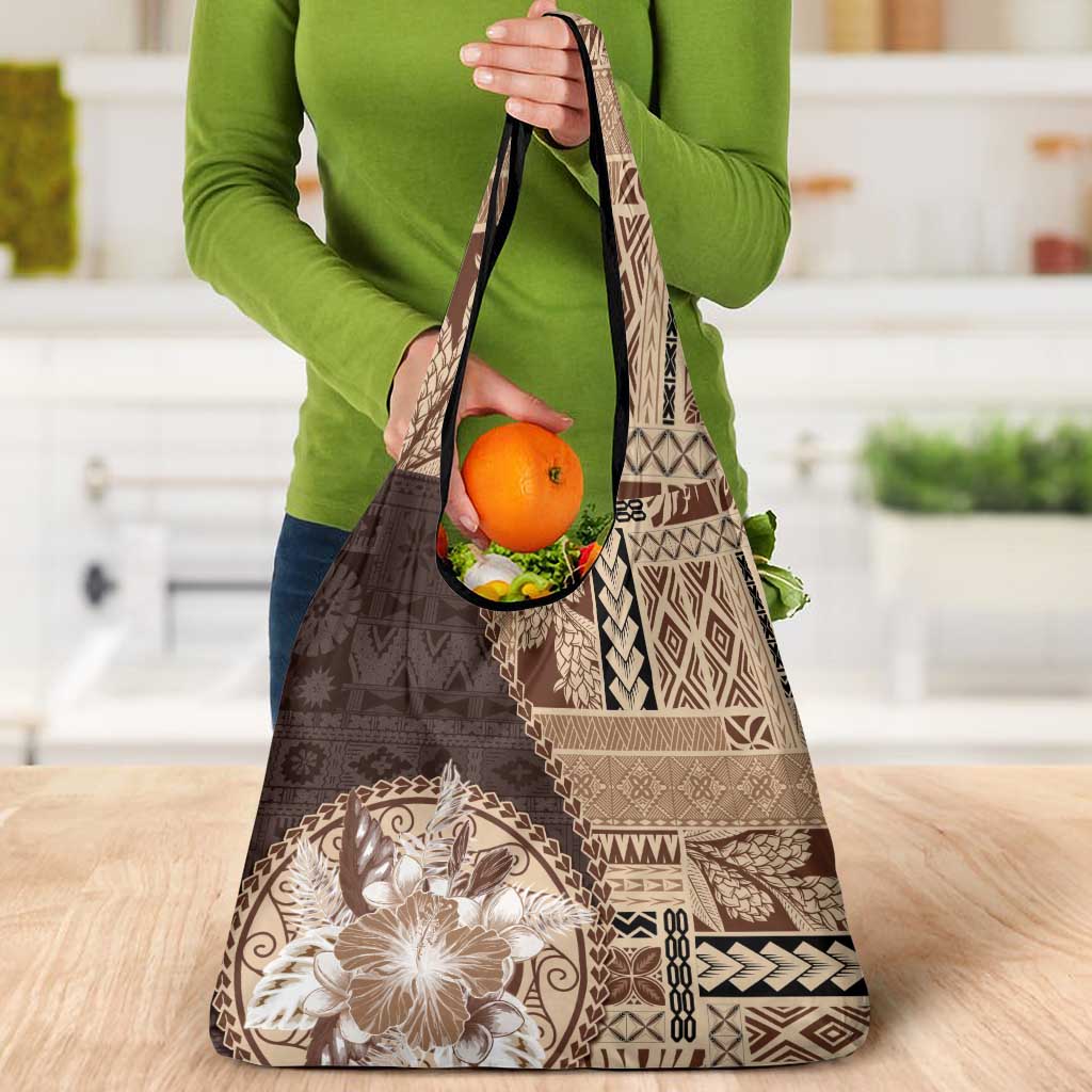 Samoa Siapo Elegant Grocery Bag Hibiscus Chocolate Brown Motifs - Polynesian Pride