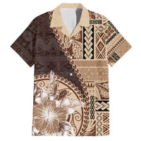 Samoa Siapo Elegant Hawaiian Shirt Hibiscus Chocolate Brown Motifs - Polynesian Pride
