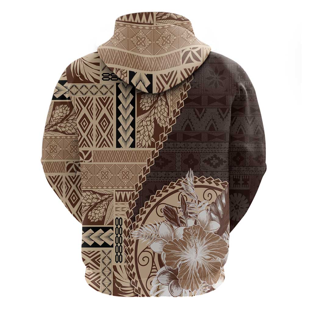 Samoa Siapo Elegant Hoodie Hibiscus Chocolate Brown Motifs - Polynesian Pride
