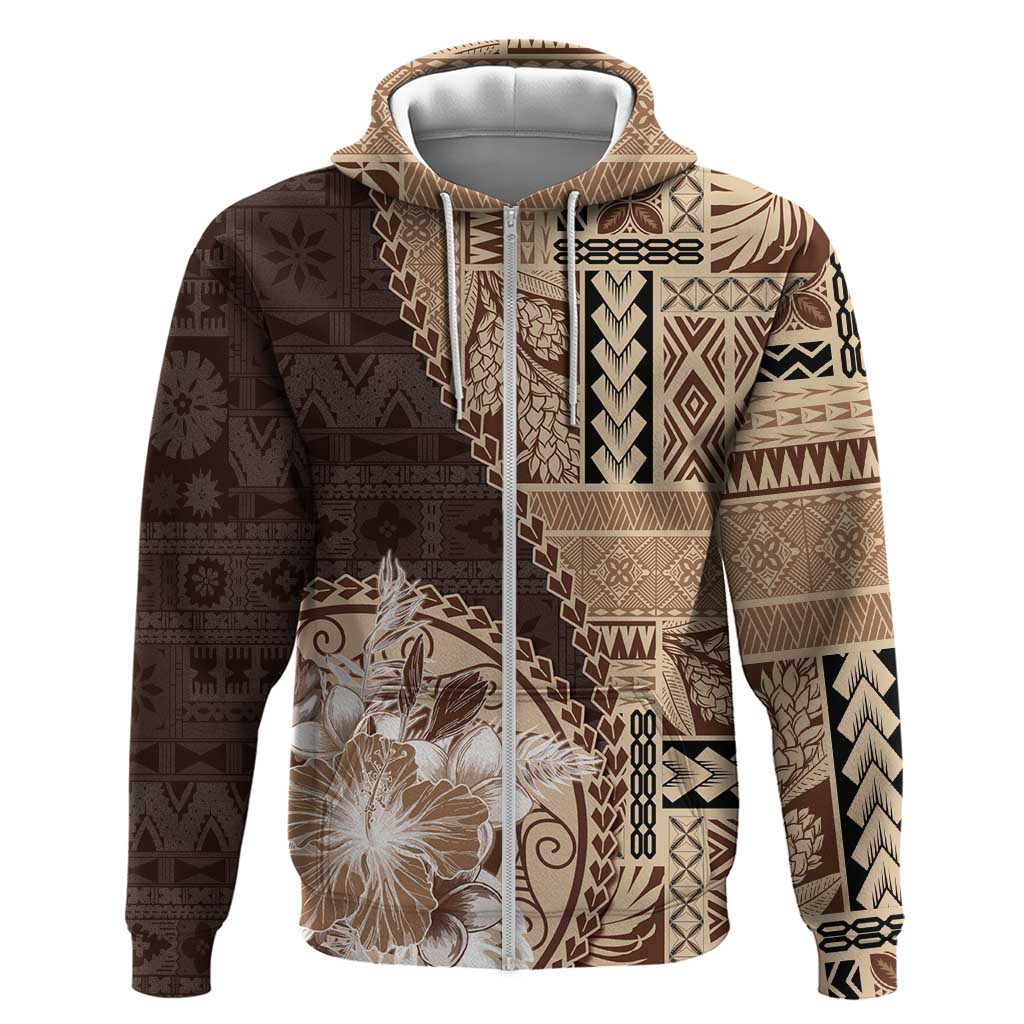 Samoa Siapo Elegant Hoodie Hibiscus Chocolate Brown Motifs - Polynesian Pride