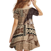 Samoa Siapo Elegant Kid Short Sleeve Dress Hibiscus Chocolate Brown Motifs LT05 - Polynesian Pride