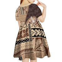 Samoa Siapo Elegant Kid Short Sleeve Dress Hibiscus Chocolate Brown Motifs LT05 - Polynesian Pride