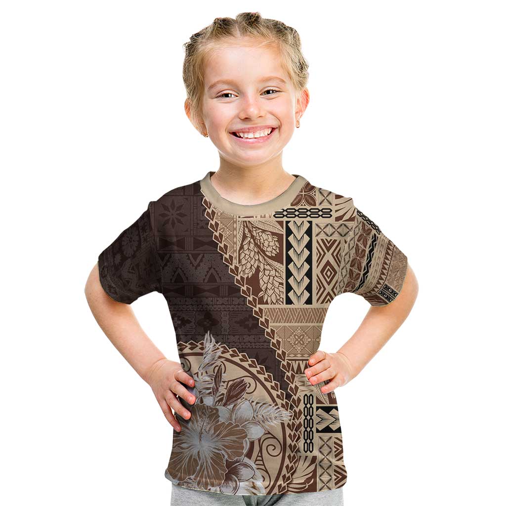 Samoa Siapo Elegant Kid T Shirt Hibiscus Chocolate Brown Motifs - Polynesian Pride