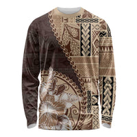 Samoa Siapo Elegant Long Sleeve Shirt Hibiscus Chocolate Brown Motifs - Polynesian Pride