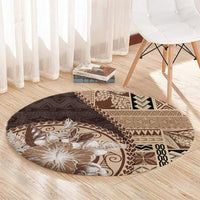 Samoa Siapo Elegant Round Carpet Hibiscus Chocolate Brown Motifs - Polynesian Pride
