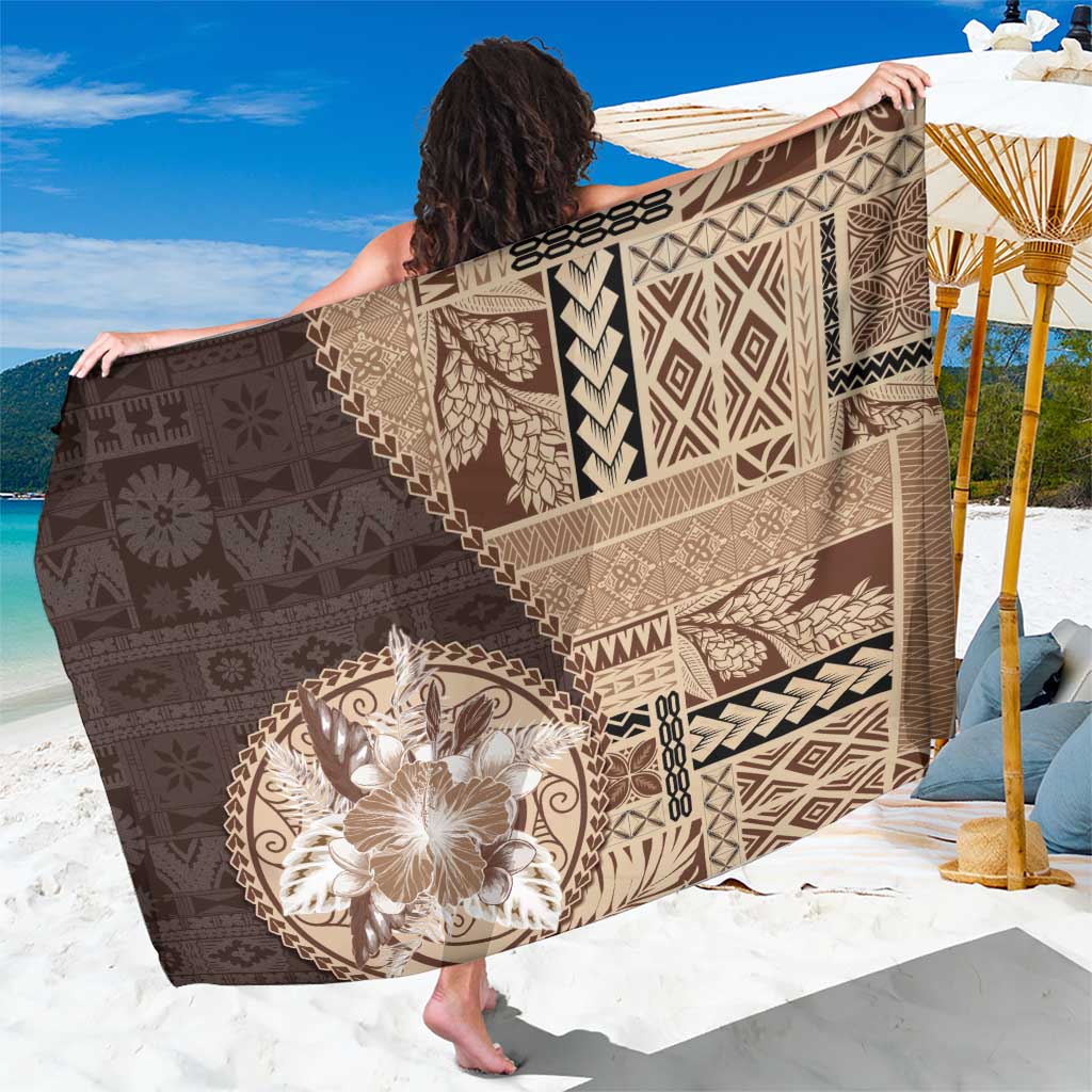 Samoa Siapo Elegant Sarong Hibiscus Chocolate Brown Motifs - Polynesian Pride