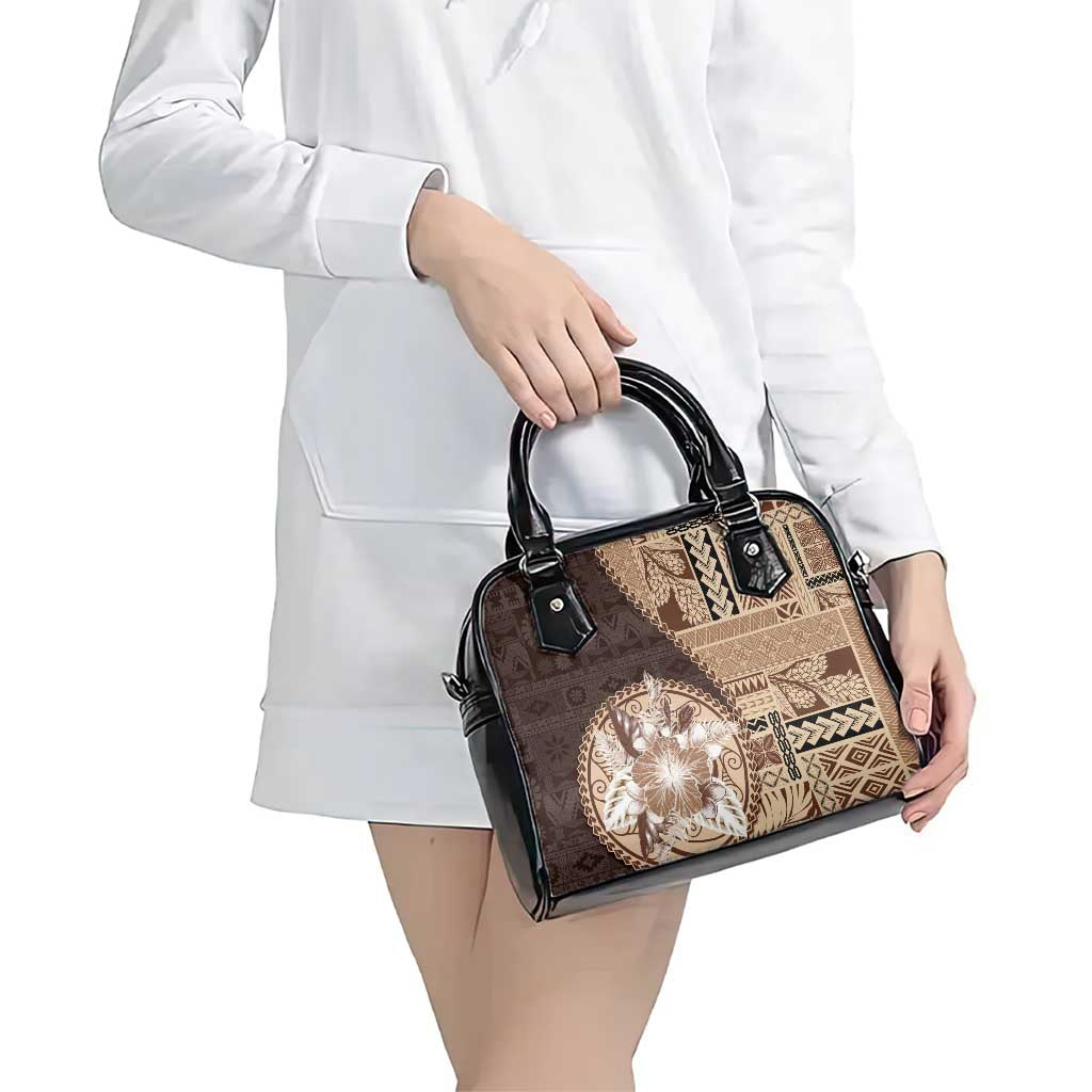 Samoa Siapo Elegant Shoulder Handbag Hibiscus Chocolate Brown Motifs - Polynesian Pride