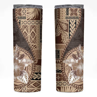 Samoa Siapo Elegant Skinny Tumbler Hibiscus Chocolate Brown Motifs - Polynesian Pride