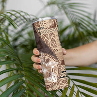 Samoa Siapo Elegant Skinny Tumbler Hibiscus Chocolate Brown Motifs - Polynesian Pride