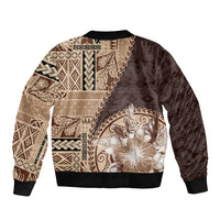 Samoa Siapo Elegant Sleeve Zip Bomber Jacket Hibiscus Chocolate Brown Motifs - Polynesian Pride