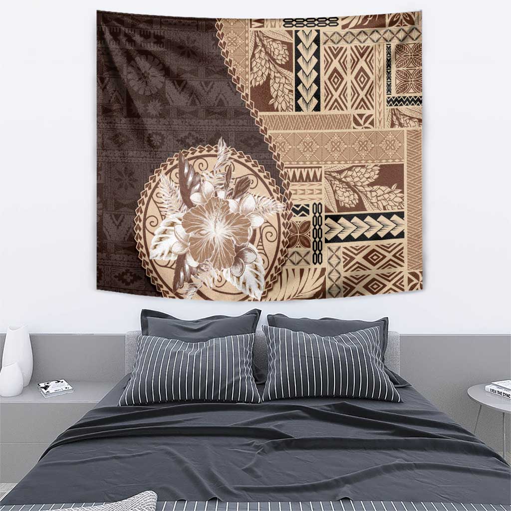 Samoa Siapo Elegant Tapestry Hibiscus Chocolate Brown Motifs - Polynesian Pride