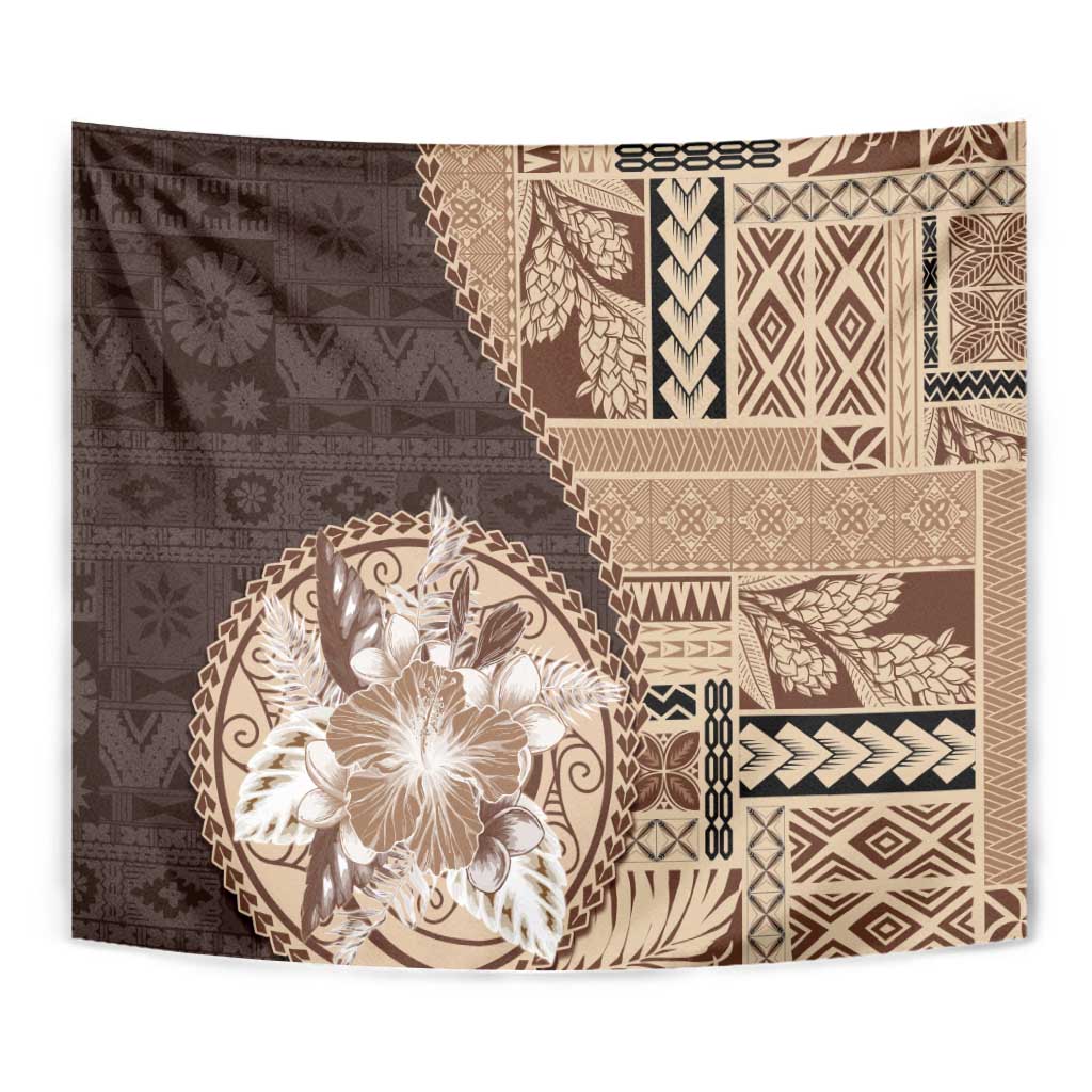 Samoa Siapo Elegant Tapestry Hibiscus Chocolate Brown Motifs - Polynesian Pride