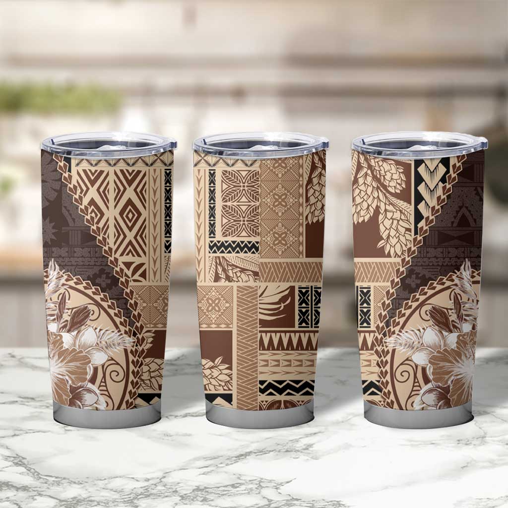 Samoa Siapo Elegant Tumbler Cup Hibiscus Chocolate Brown Motifs - Polynesian Pride