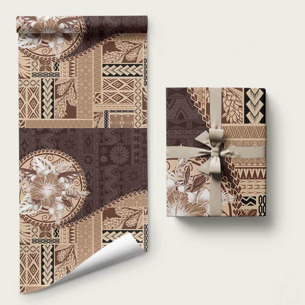 Samoa Siapo Elegant Wrapping Paper Hibiscus Chocolate Brown Motifs - Polynesian Pride