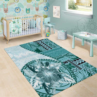 Samoa Siapo Elegant Area Rug Hibiscus Teal Motifs - Polynesian Pride