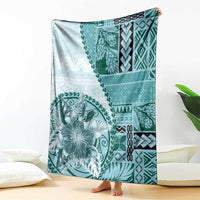 Samoa Siapo Elegant Blanket Hibiscus Teal Motifs - Polynesian Pride