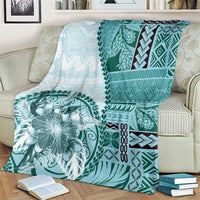 Samoa Siapo Elegant Blanket Hibiscus Teal Motifs - Polynesian Pride