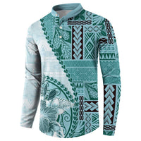 Samoa Siapo Elegant Button Sweatshirt Hibiscus Teal Motifs - Polynesian Pride