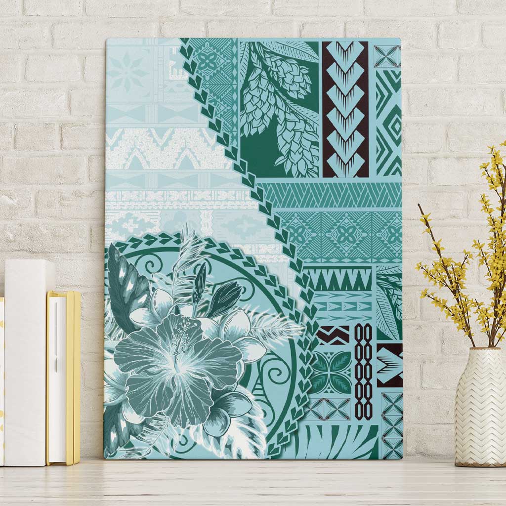 Samoa Siapo Elegant Canvas Wall Art Hibiscus Teal Motifs - Polynesian Pride