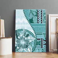 Samoa Siapo Elegant Canvas Wall Art Hibiscus Teal Motifs - Polynesian Pride