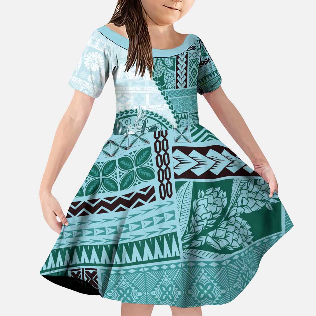 Samoa Siapo Elegant Family Matching Puletasi and Hawaiian Shirt Hibiscus Teal Motifs - Polynesian Pride