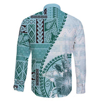 Samoa Siapo Elegant Family Matching Puletasi and Hawaiian Shirt Hibiscus Teal Motifs - Polynesian Pride