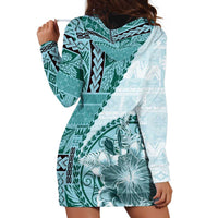 Samoa Siapo Elegant Hoodie Dress Hibiscus Teal Motifs - Polynesian Pride