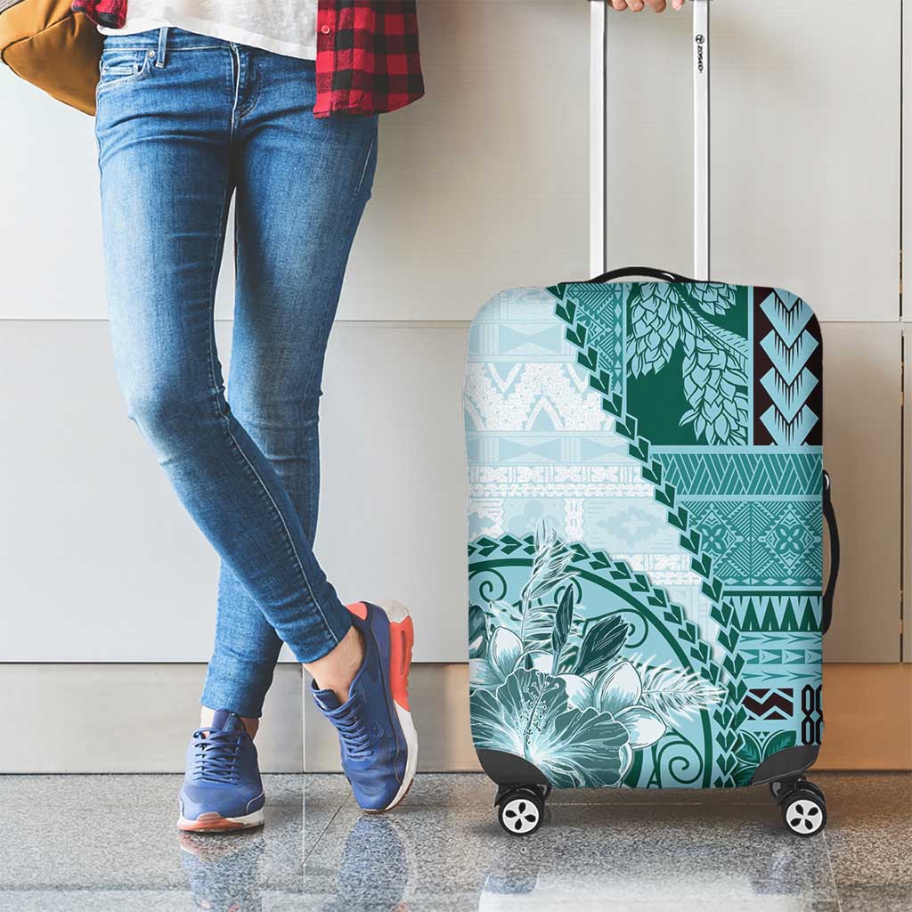 Samoa Siapo Elegant Luggage Cover Hibiscus Teal Motifs - Polynesian Pride