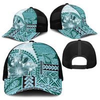 Samoa Siapo Elegant Mesh Trucker Cap Hibiscus Teal Motifs - Polynesian Pride