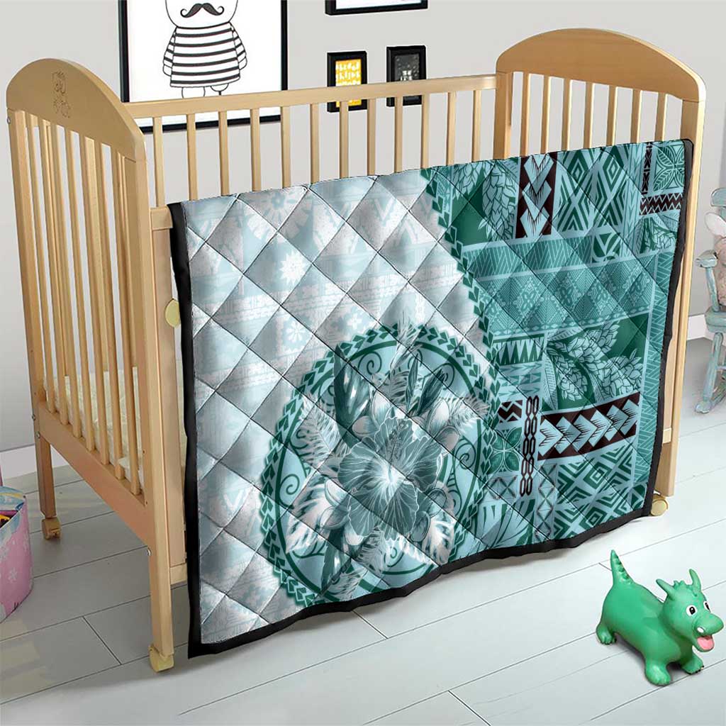 Samoa Siapo Elegant Quilt Hibiscus Teal Motifs - Polynesian Pride