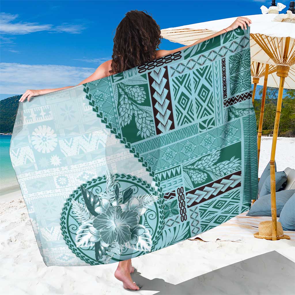 Samoa Siapo Elegant Sarong Hibiscus Teal Motifs - Polynesian Pride