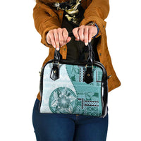 Samoa Siapo Elegant Shoulder Handbag Hibiscus Teal Motifs - Polynesian Pride