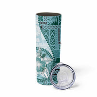 Samoa Siapo Elegant Skinny Tumbler Hibiscus Teal Motifs - Polynesian Pride
