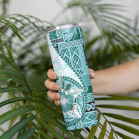 Samoa Siapo Elegant Skinny Tumbler Hibiscus Teal Motifs - Polynesian Pride