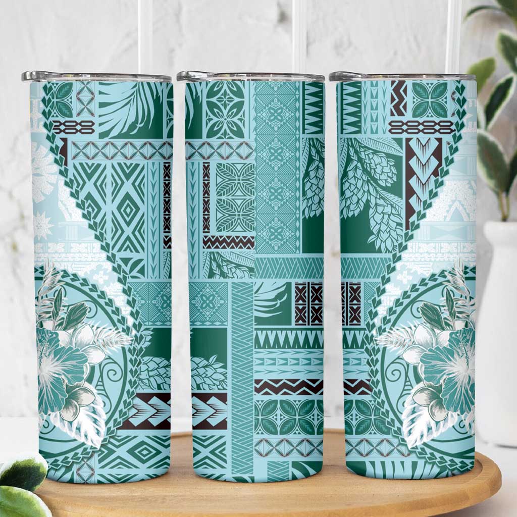 Samoa Siapo Elegant Skinny Tumbler Hibiscus Teal Motifs - Polynesian Pride