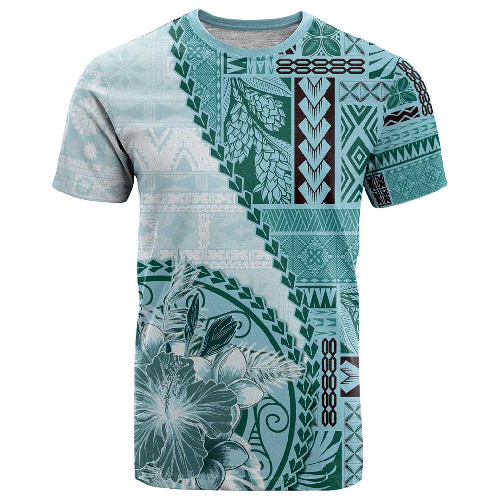 Samoa Siapo Elegant T Shirt Hibiscus Teal Motifs - Polynesian Pride