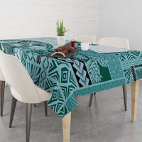 Samoa Siapo Elegant Tablecloth Hibiscus Teal Motifs - Polynesian Pride