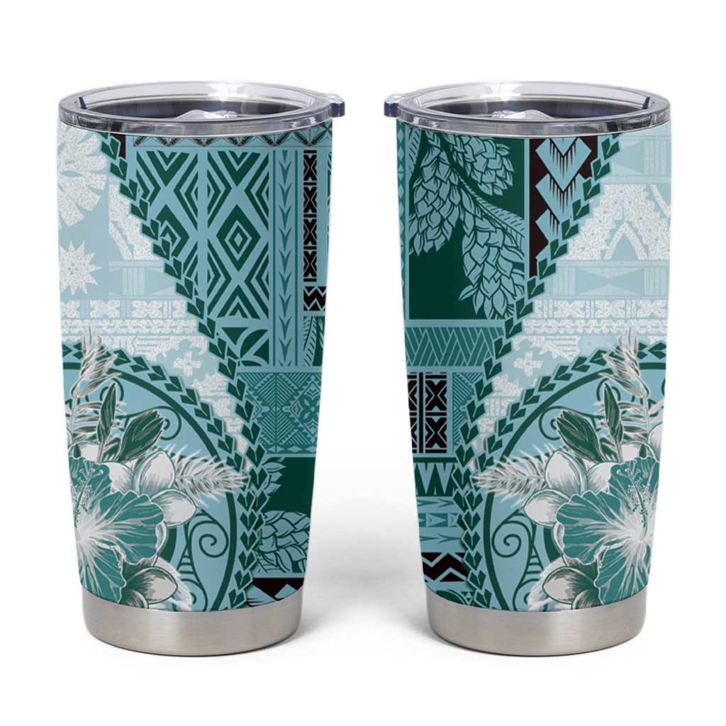 Samoa Siapo Elegant Tumbler Cup Hibiscus Teal Motifs - Polynesian Pride