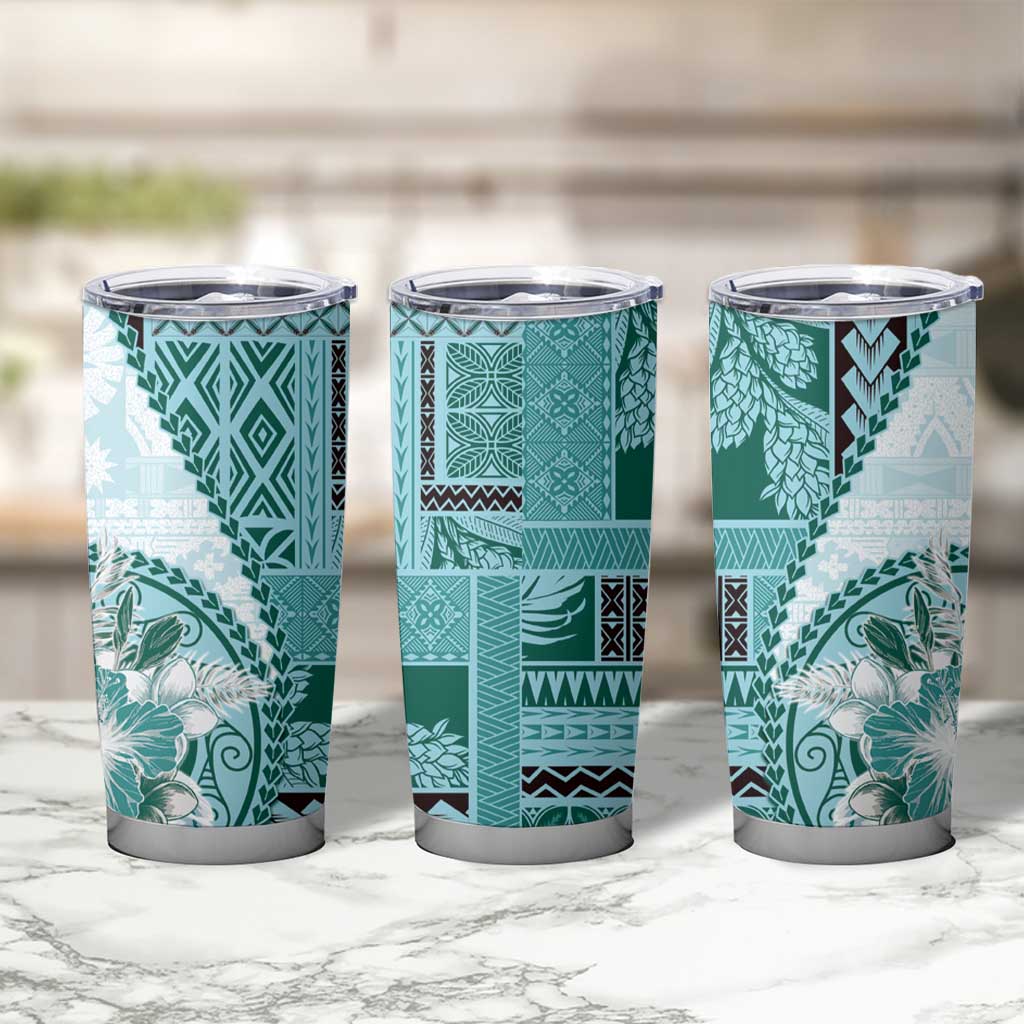 Samoa Siapo Elegant Tumbler Cup Hibiscus Teal Motifs - Polynesian Pride